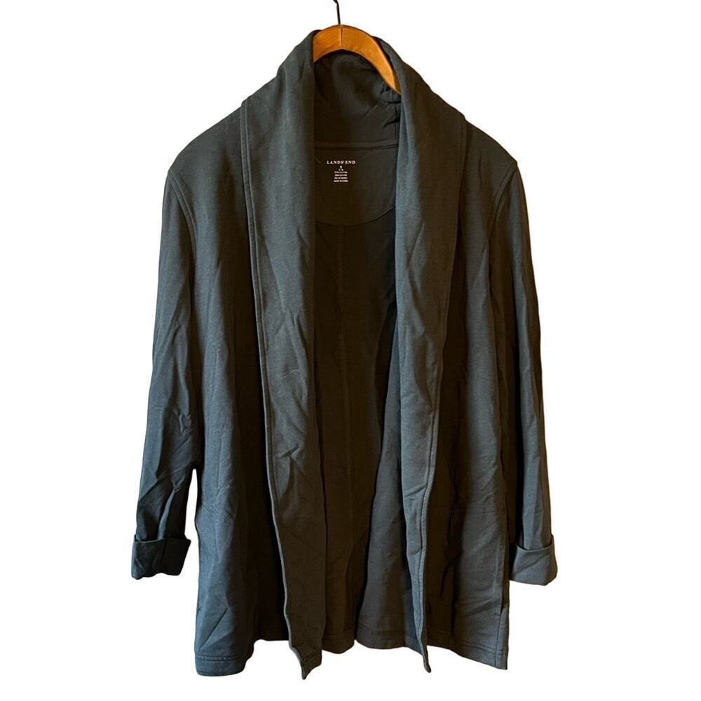Lands end small dark gray cuffed open cardigan/ jacket - Picture 1 of 5